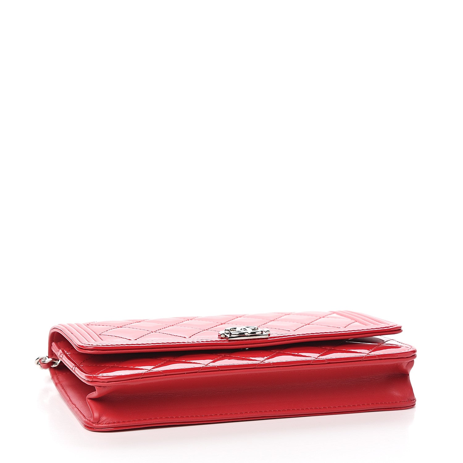 Chanel Patent Calfskin Quilted Boy Wallet On Chain WOC Red 3 of 10