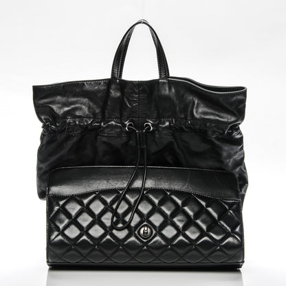 Chanel Lambskin Quilted Jumbo Grocery By Chanel Drawstring Shopping Bag Black 6 of 8