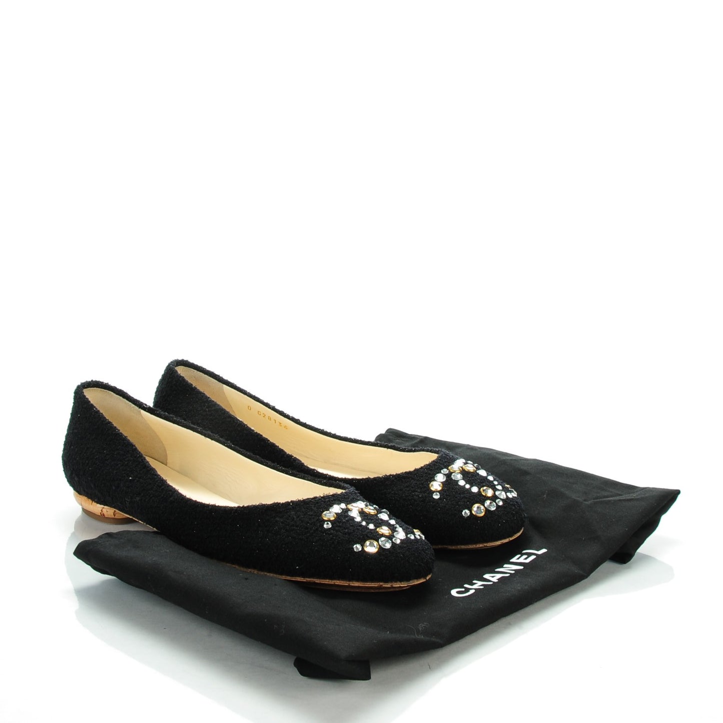Tweed Crystal CC Ballet Flats 40 Black