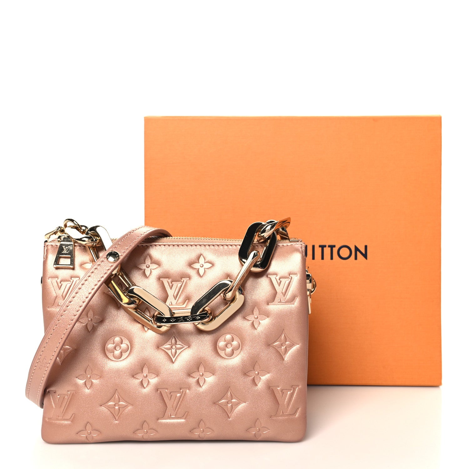 Louis Vuitton Metallic Lambskin Embossed Monogram Coussin BB Pink Gold 12 of 12