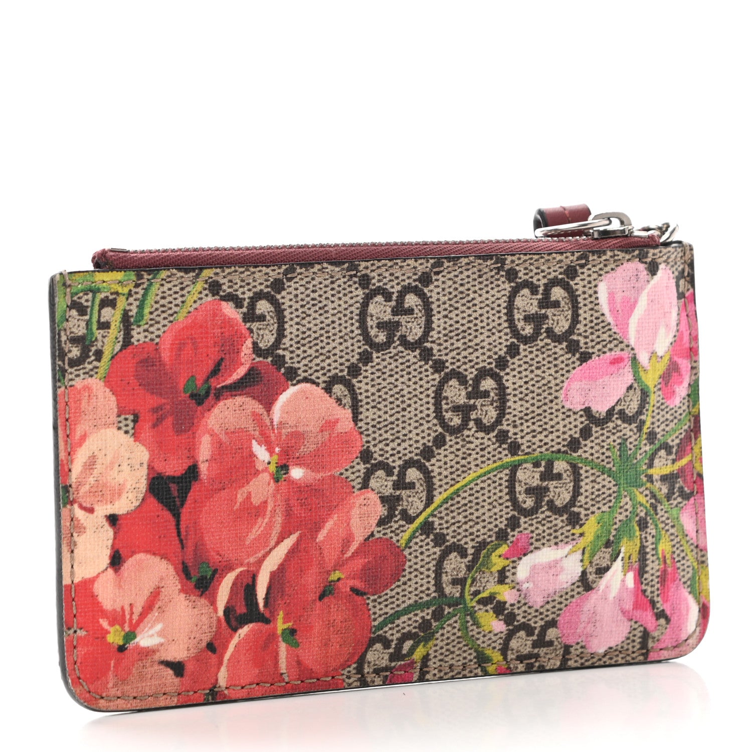 Gucci GG Supreme Monogram Blooms Key Ring Coin Case Beige Multicolor Dry Rose 3 of 6