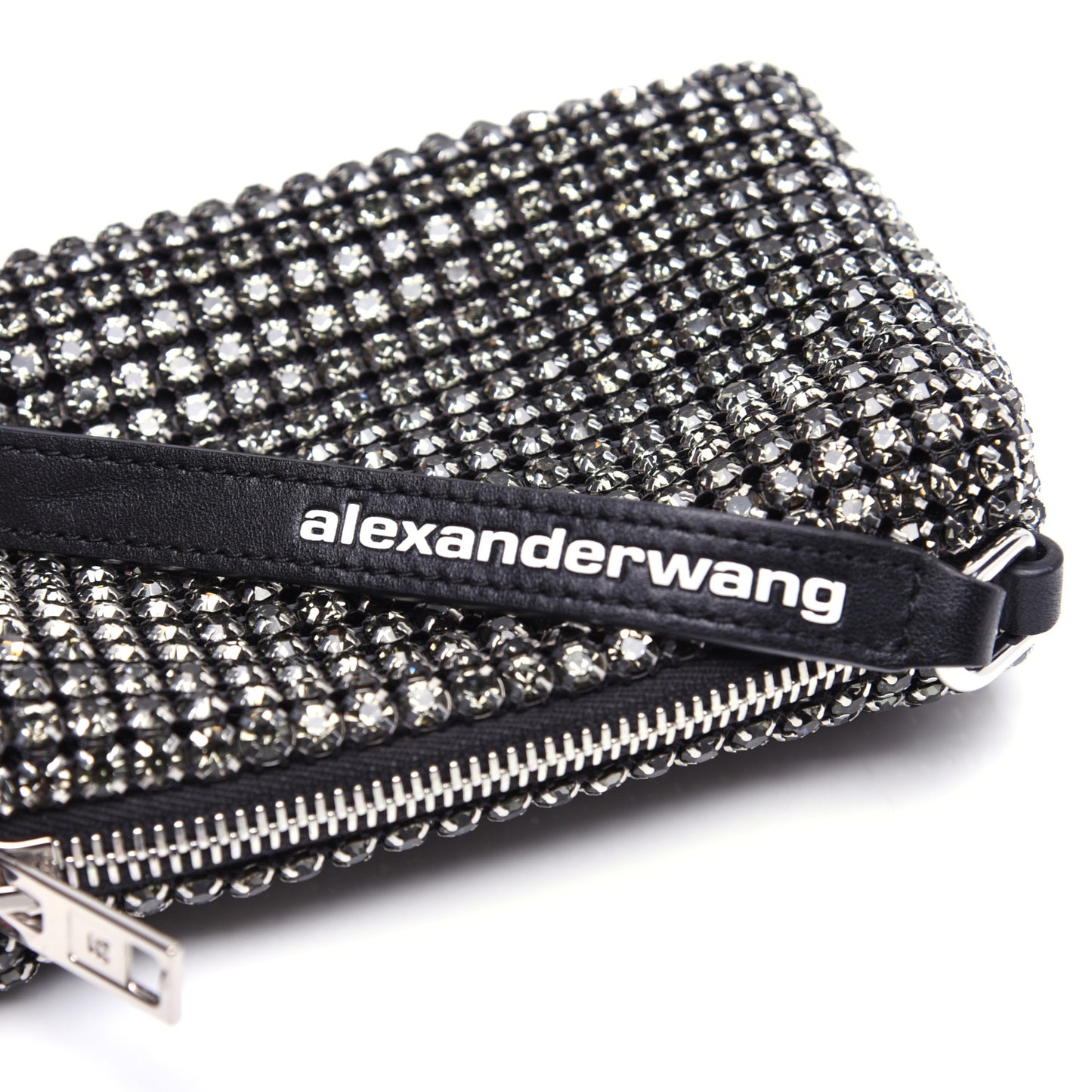 Mesh Crystal Rhinestone Mini Heiress Pouch Black Silver