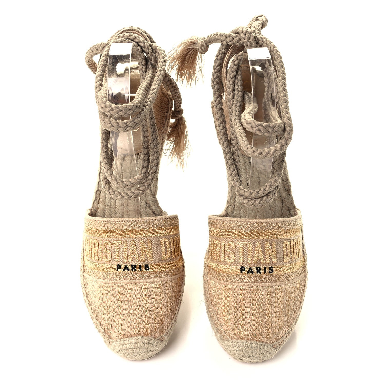 Christian Dior Canvas Embroidered Granville Ankle Tie Espadrille Wedges 40 Cream 5 of 11