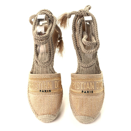 Christian Dior Canvas Embroidered Granville Ankle Tie Espadrille Wedges 40 Cream 5 of 11