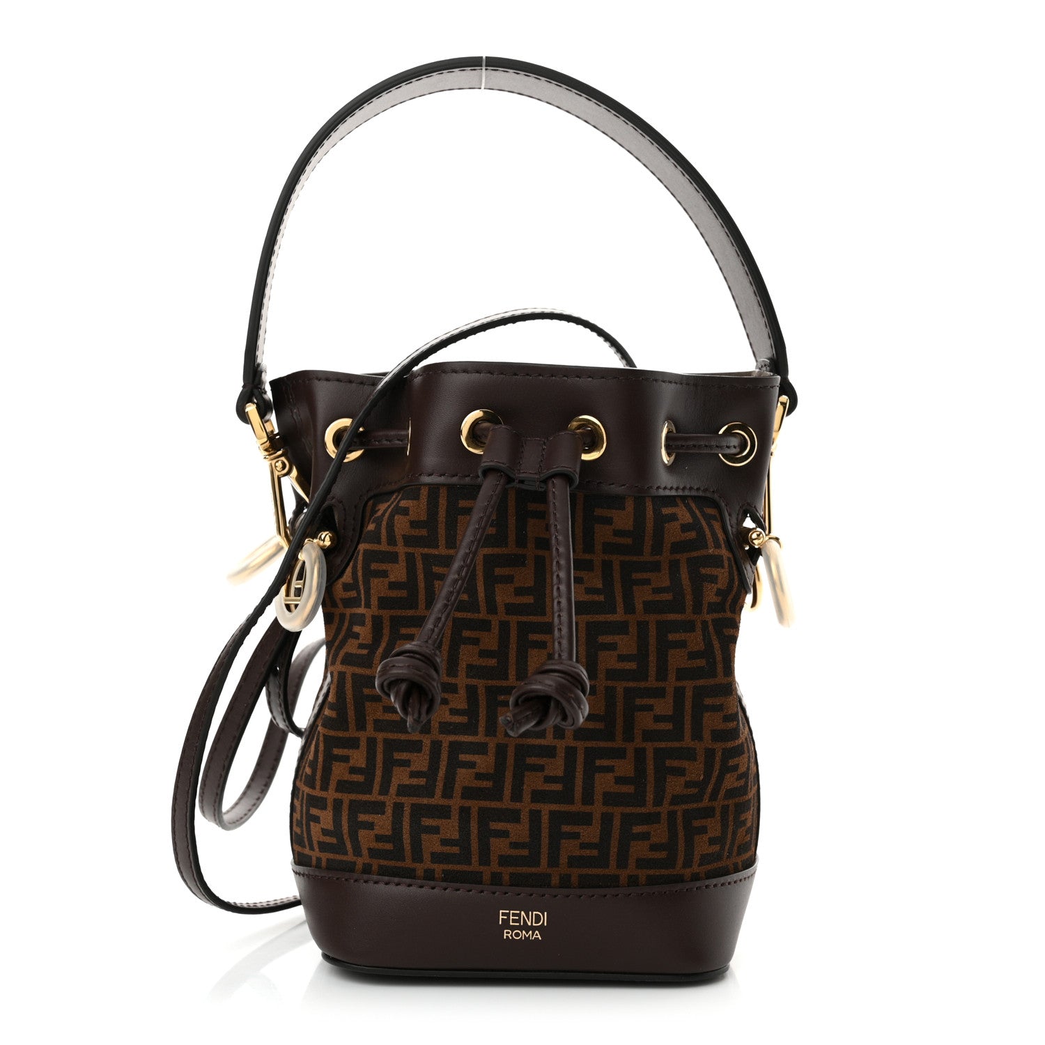 Fendi Suede Vitello King F is Fendi Micro FF Mini Mon Tresor Bucket Bag Sigaro Marrone Ebano 1 of 10