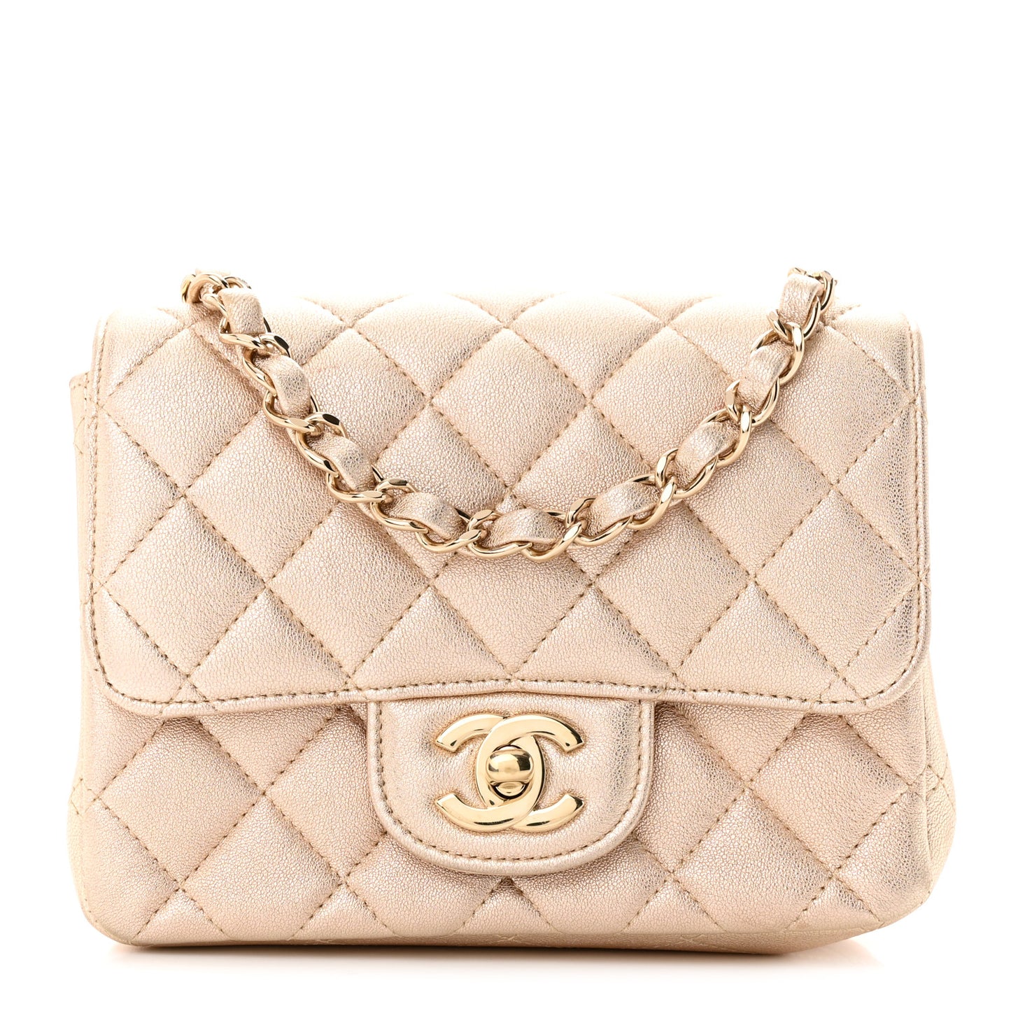 Metallic Lambskin Quilted Mini Square Flap Gold