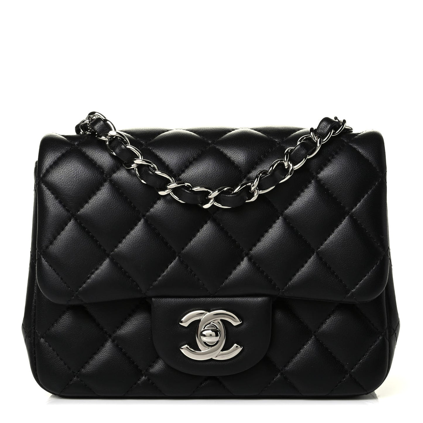 Lambskin Quilted Mini Square Flap Black