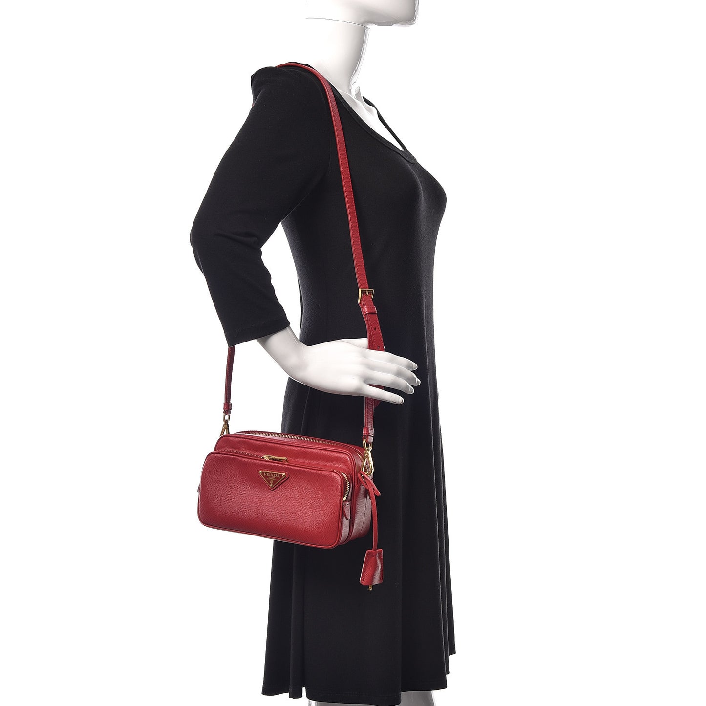 Saffiano Lux Double Zip Crossbody Bag Fuoco