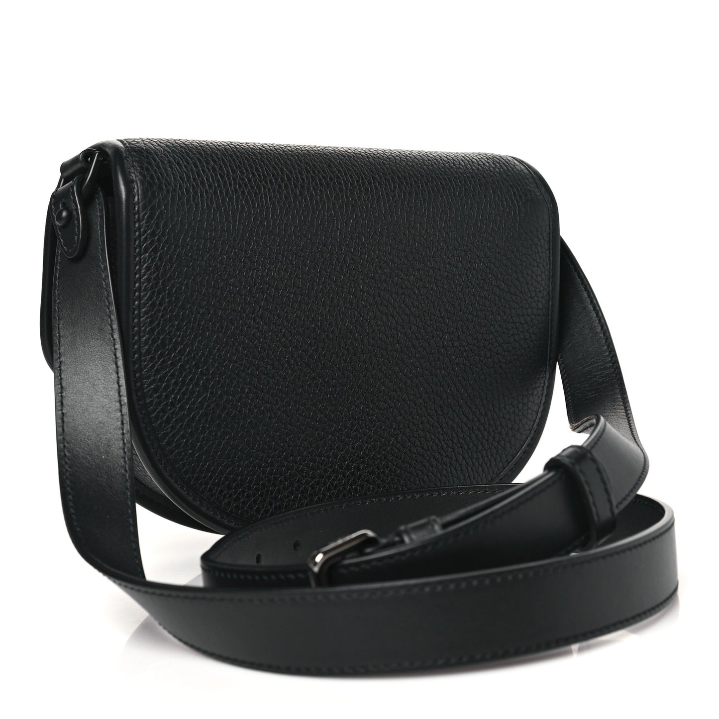 Grained Calfskin Mini Saddle Messenger Bag With Strap Black