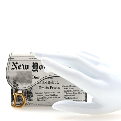 Christian Dior Calfskin Newspaper Printed Saddle Bloom Card Holder White Black 2 of 6