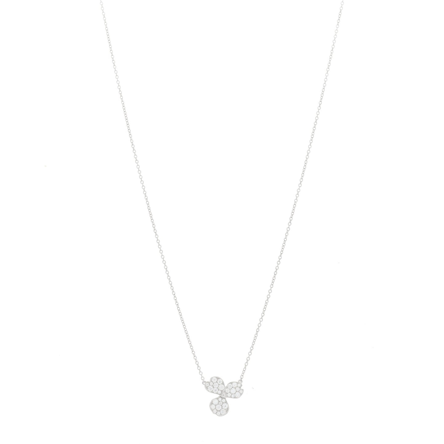 Platinum Diamond Paper Flowers Pave Pendant Necklace