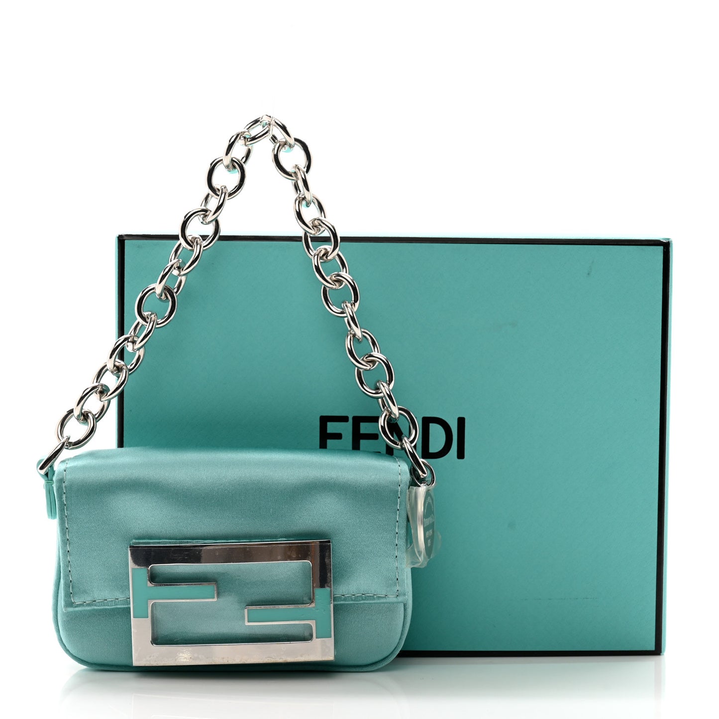 X TIFFANY Satin Silk Sterling Silver Nano Maxi Buckle Baguette Tiffany Blue