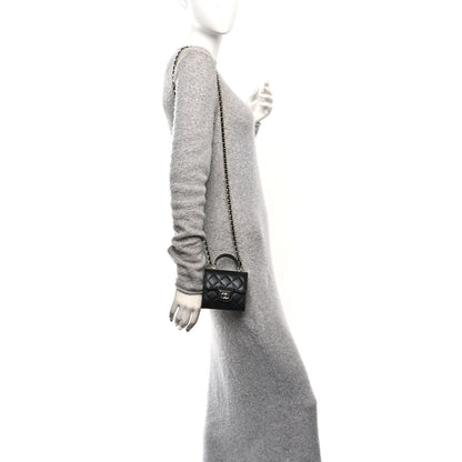 Chanel Lambskin Quilted Top Handle Flap Clutch With Chain Black 2 of 11