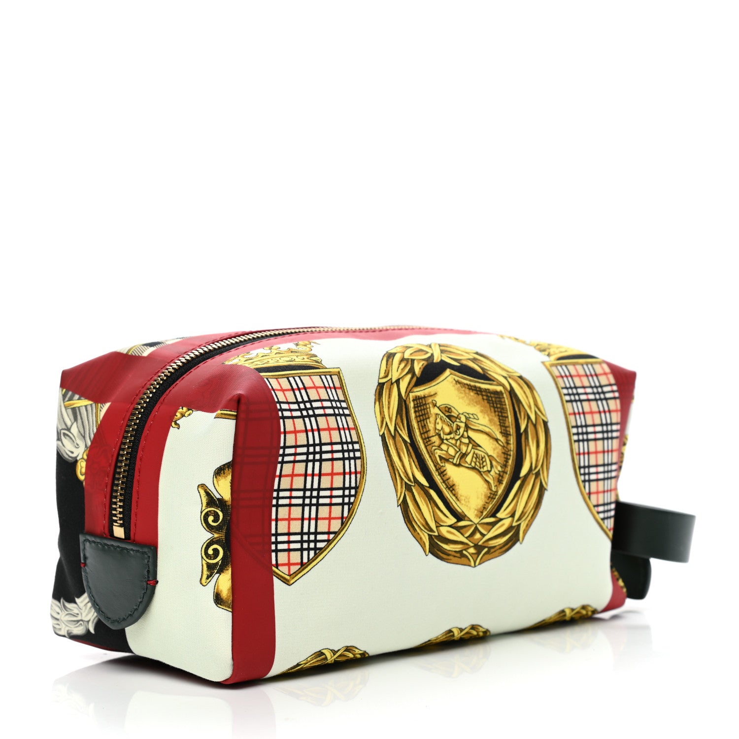 Burberry Canvas Vintage Check Printed Silk Washbag Dark Forest Green Burgundy 3 of 9