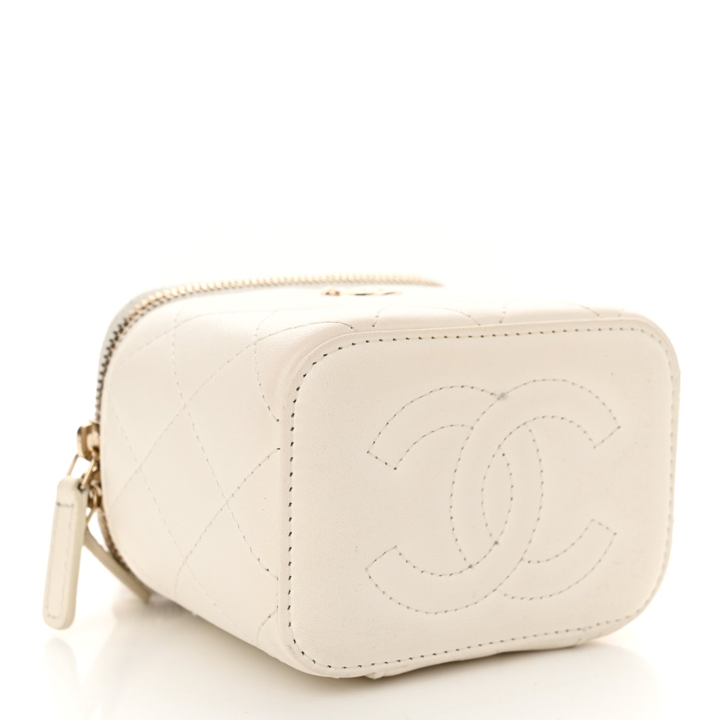 Lambskin Quilted Enamel Pearl Crush Mini Vanity Case With Chain White