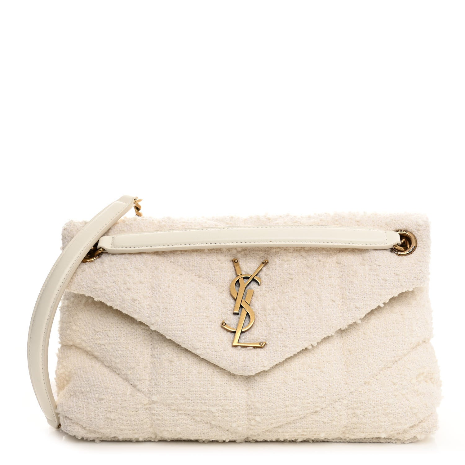 Saint Laurent Boucle Tweed Quilted Small Loulou Puffer Monogram Chain Satchel Crema Soft 1 of 10