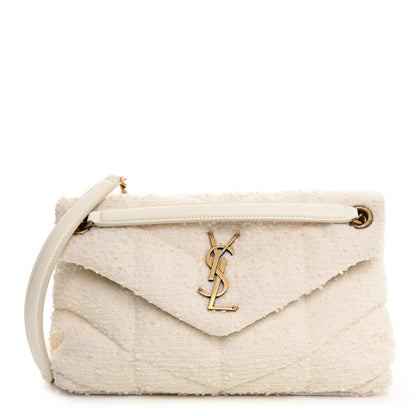 Saint Laurent Boucle Tweed Quilted Small Loulou Puffer Monogram Chain Satchel Crema Soft 1 of 10