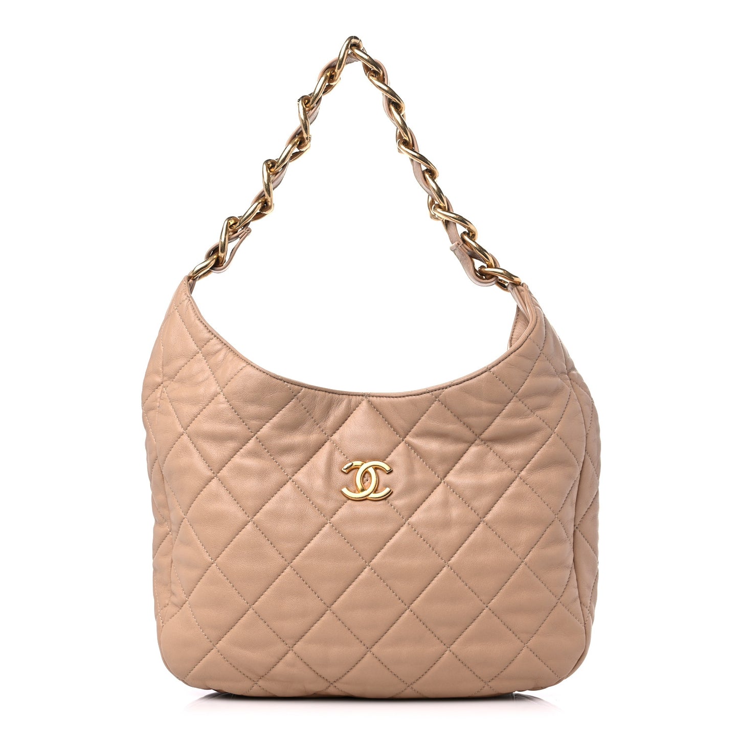 Lambskin Quilted Large CC Funky Town Hobo Beige