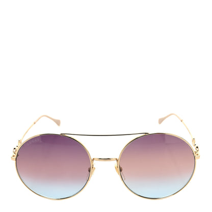 Gucci Metal Round Frame Horsebit Sunglasses GG0878S Gold 2 of 7