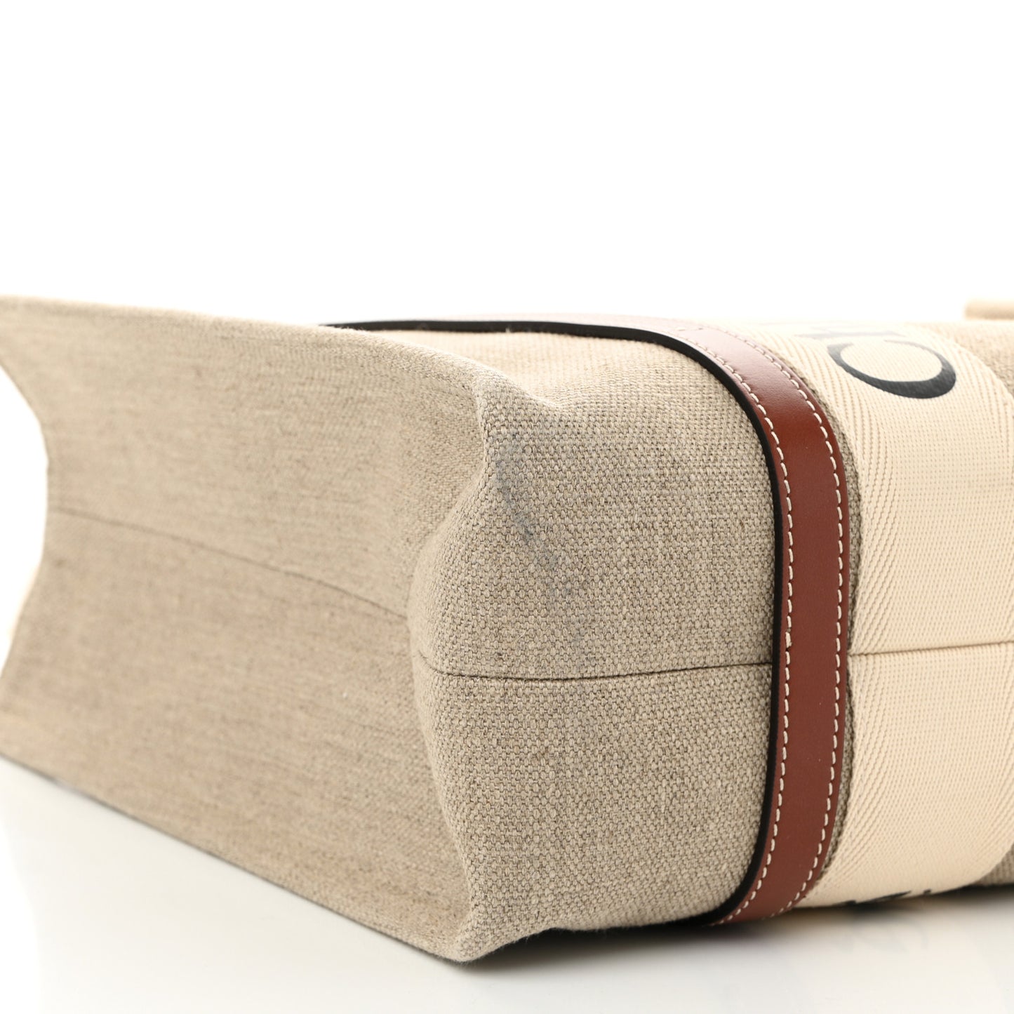 Cotton Calfskin Medium Woody Ribbon Tote White Brown