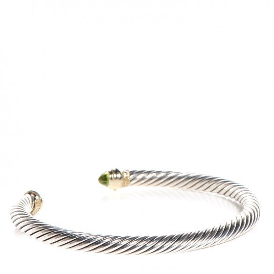 David Yurman Sterling Silver 14K Yellow Gold Peridot 5mm Cable Classics Bracelet 3 of 5