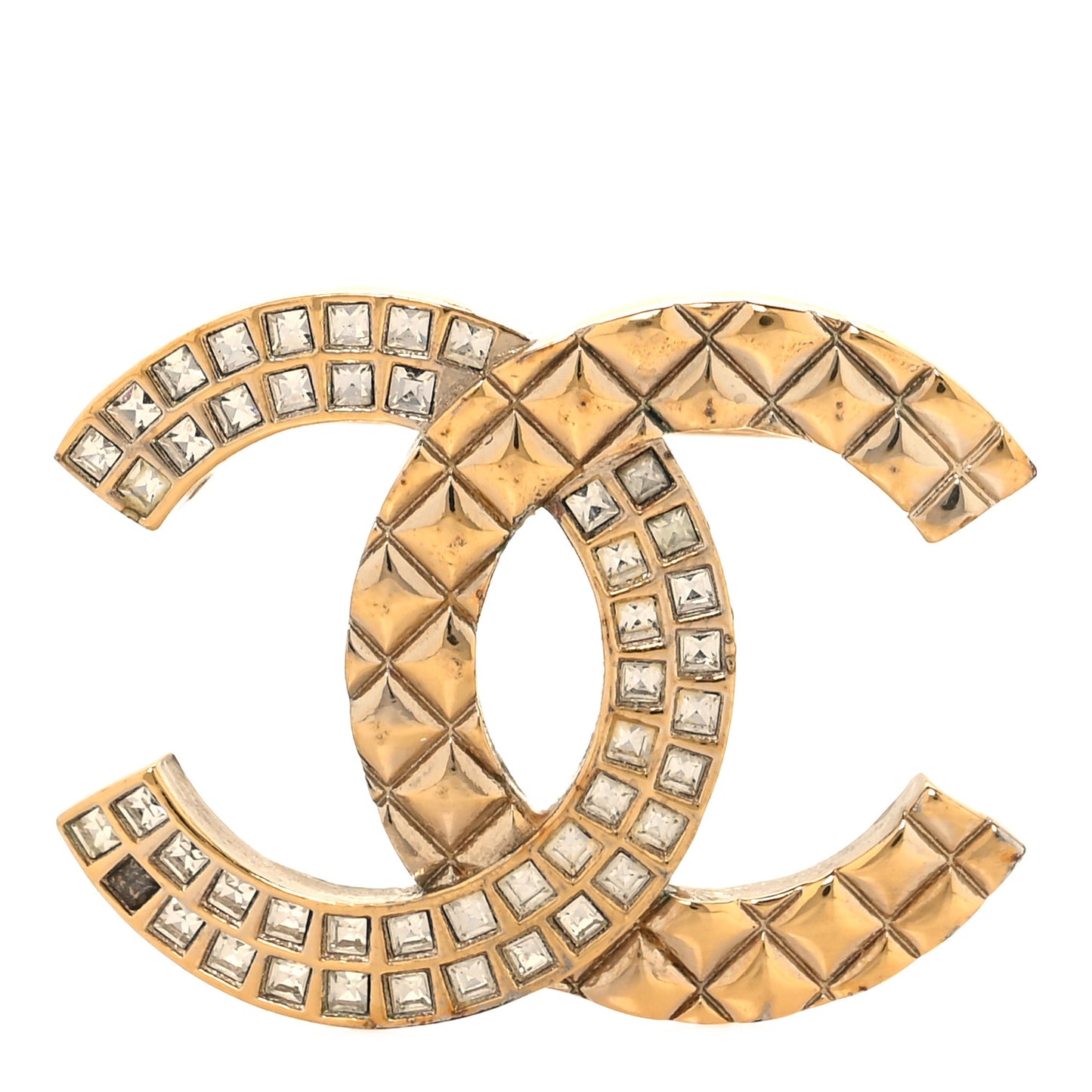 Baguette Crystal Quilted CC Brooch Gold