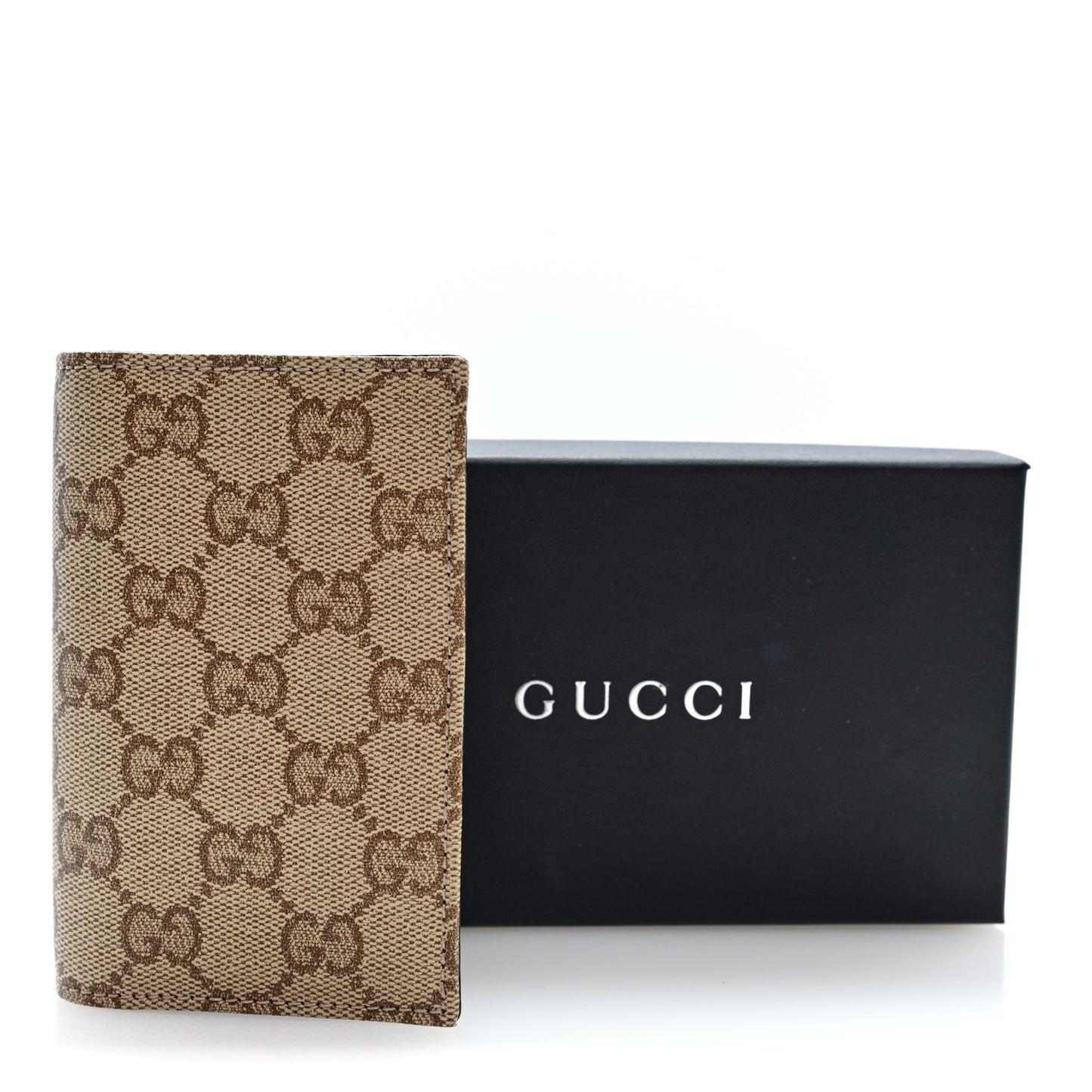 GG Monogram Essence Classic Card Case Sand Dark Brown