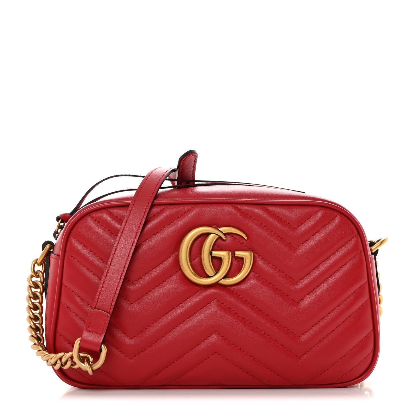 Calfskin Matelasse Small GG Marmont Chain Shoulder Bag Hibiscus Red