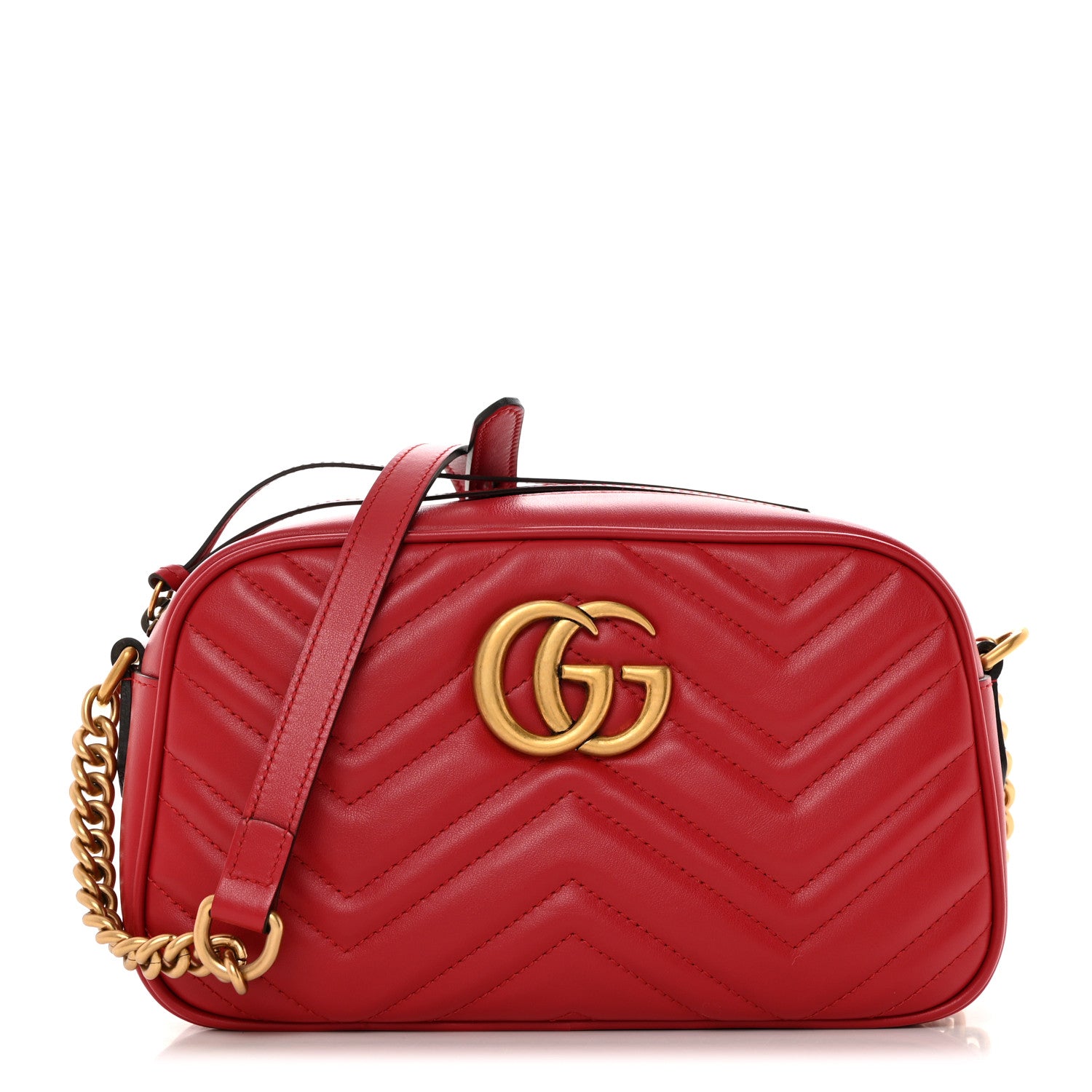 Gucci Calfskin Matelasse Small GG Marmont Chain Shoulder Bag Hibiscus Red 1 of 11