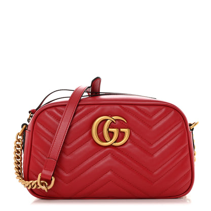 Gucci Calfskin Matelasse Small GG Marmont Chain Shoulder Bag Hibiscus Red 1 of 11