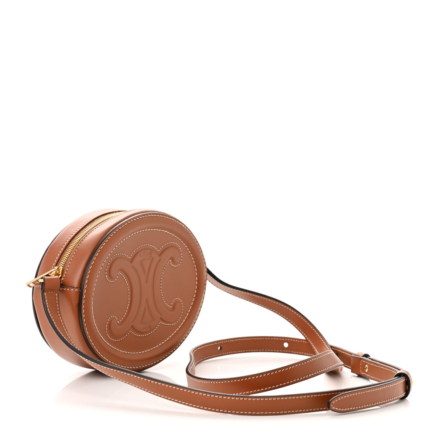 Smooth Calfskin Cuir Small Triomphe Oval Crossbody Purse Tan