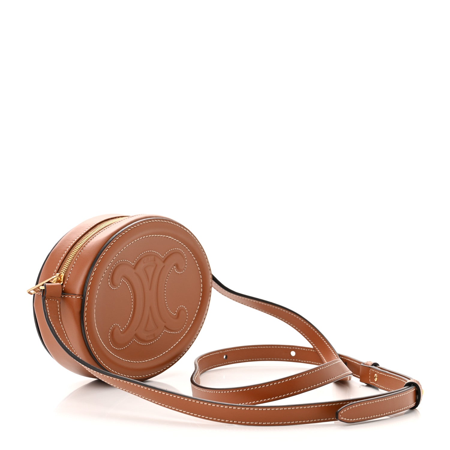 Celine Smooth Calfskin Cuir Small Triomphe Oval Crossbody Purse Tan 3 of 10