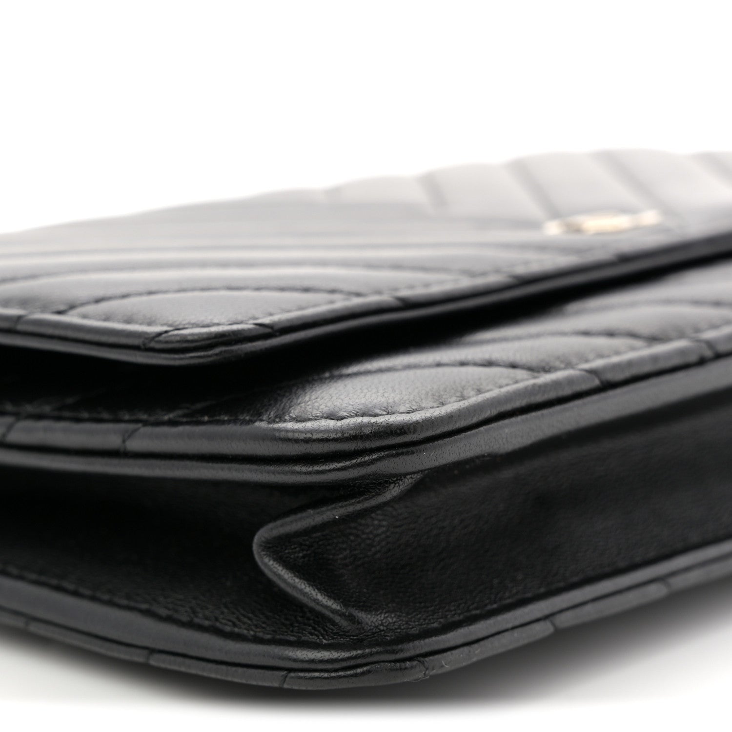 Chanel Lambskin Chevron Quilted Wallet On Chain WOC Black 9 of 12