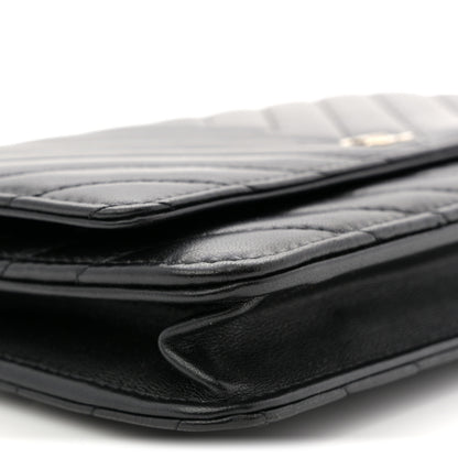 Chanel Lambskin Chevron Quilted Wallet On Chain WOC Black 9 of 12