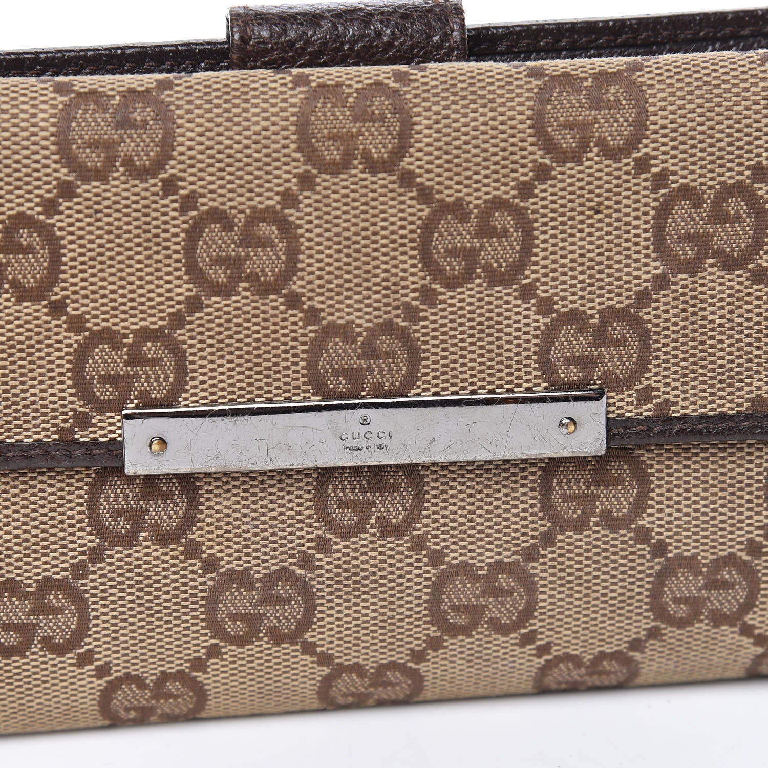 Gucci Monogram Metal Bar Continental Flap Wallet Beige Ebony Dark Brown 9 of 11