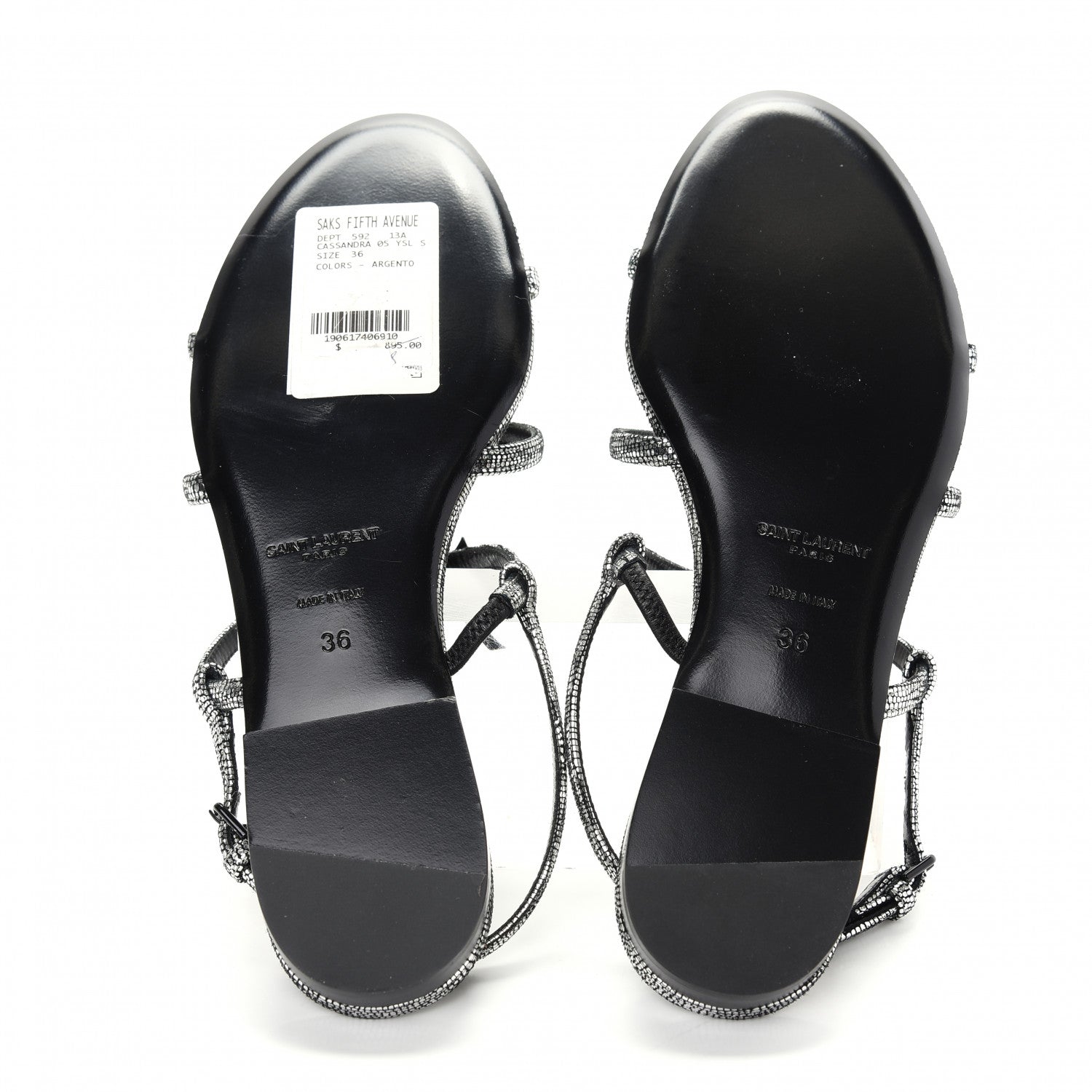 Saint Laurent Calfskin Cassandra Monogram Sandals 36 Argento 6 of 10