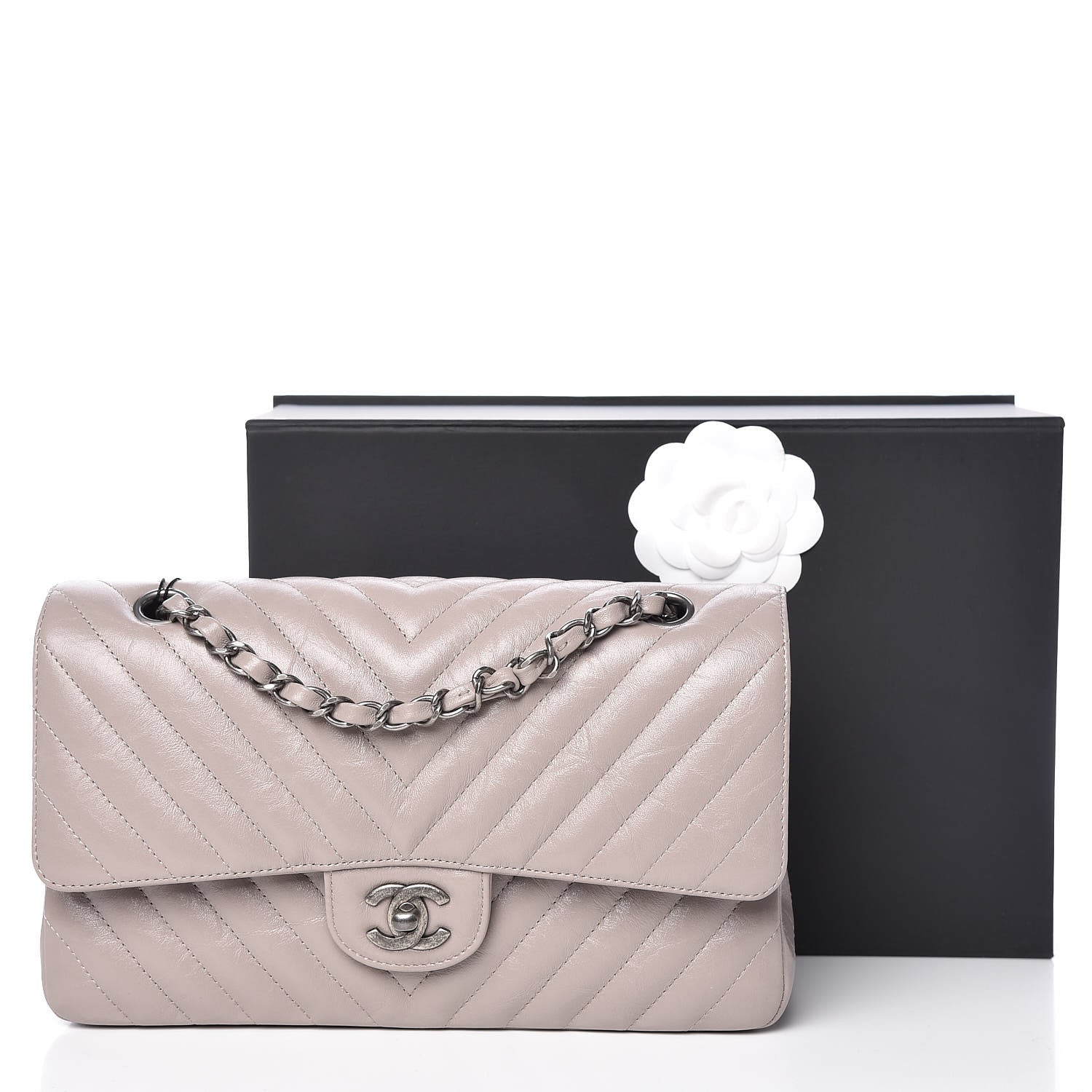 Chanel Calfskin Chevron Quilted Medium Double Flap Grey 12 of 12