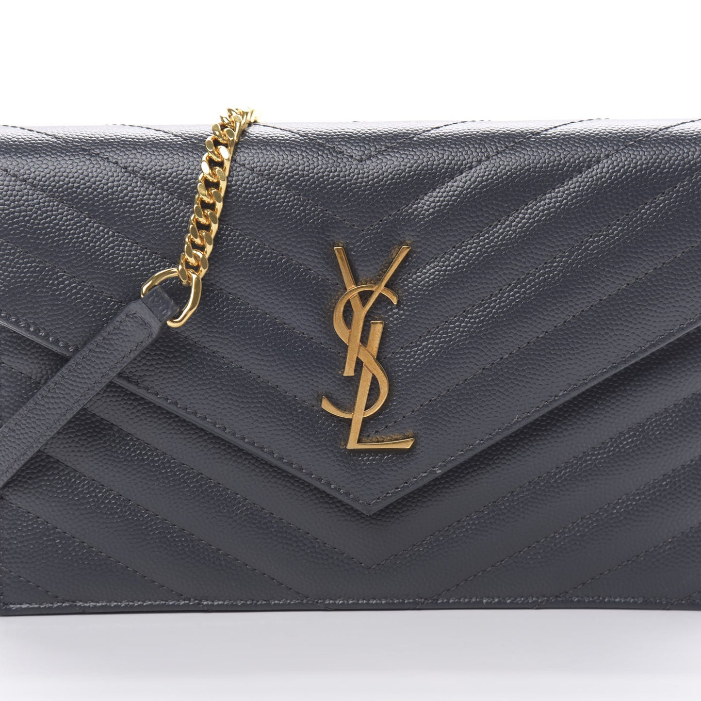 Grain De Poudre Matelasse Chevron Monogram Envelope Chain Wallet Dark Smog