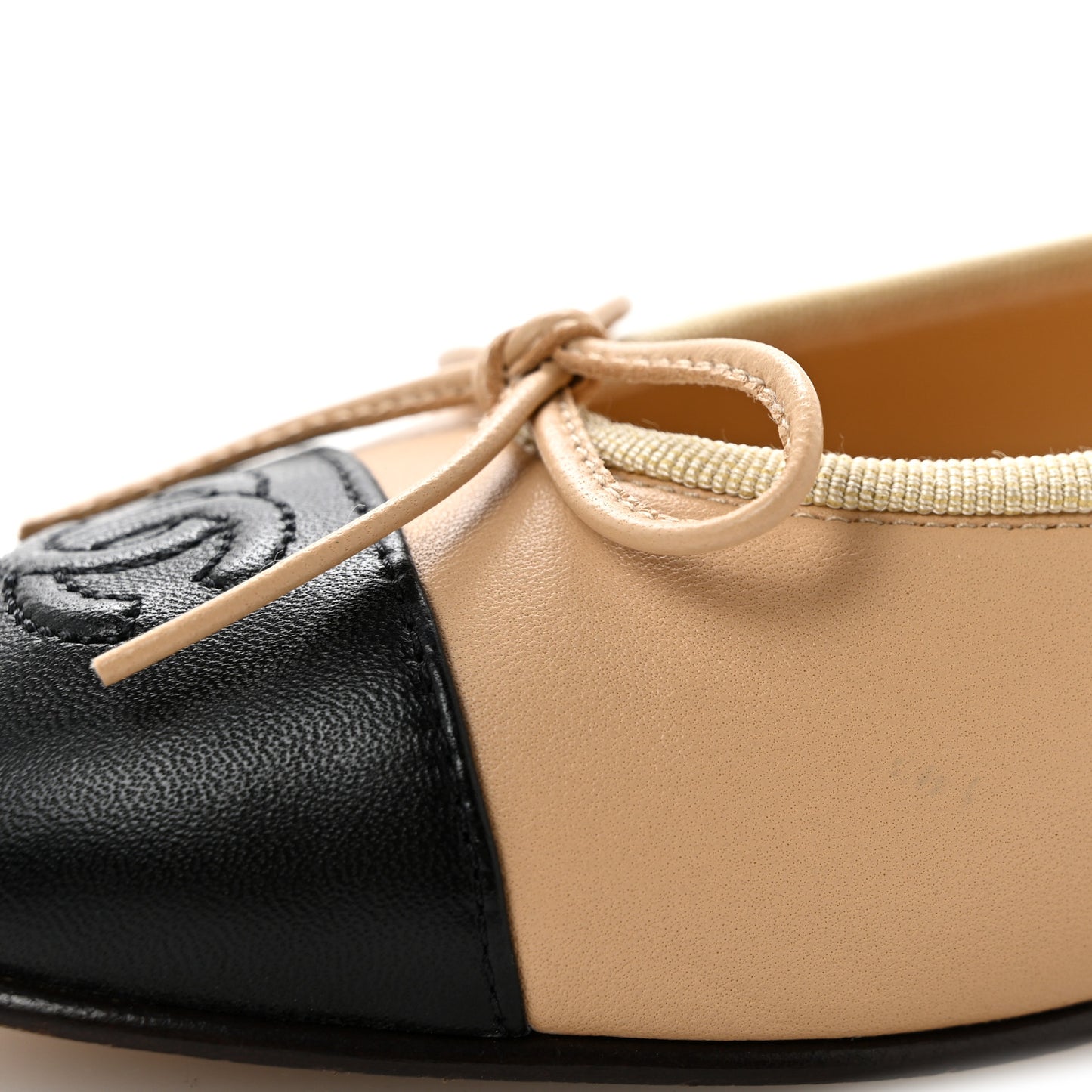 Lambskin Cap Toe CC Ballerina Flats 36.5 Beige Black