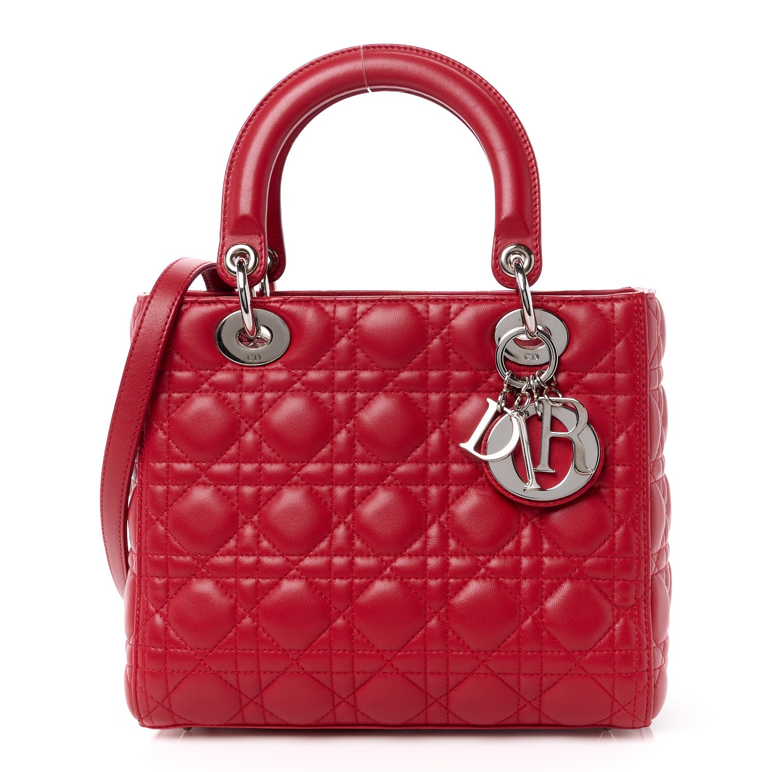 Christian Dior CHRISTIAN DIOR Lambskin Cannage Medium Lady Dior Red 1 of 13