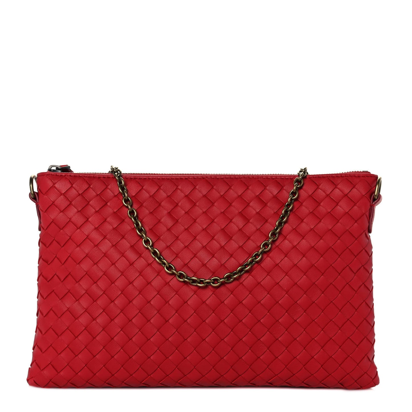 Nappa Intrecciato Biletto Chain Crossbody Red
