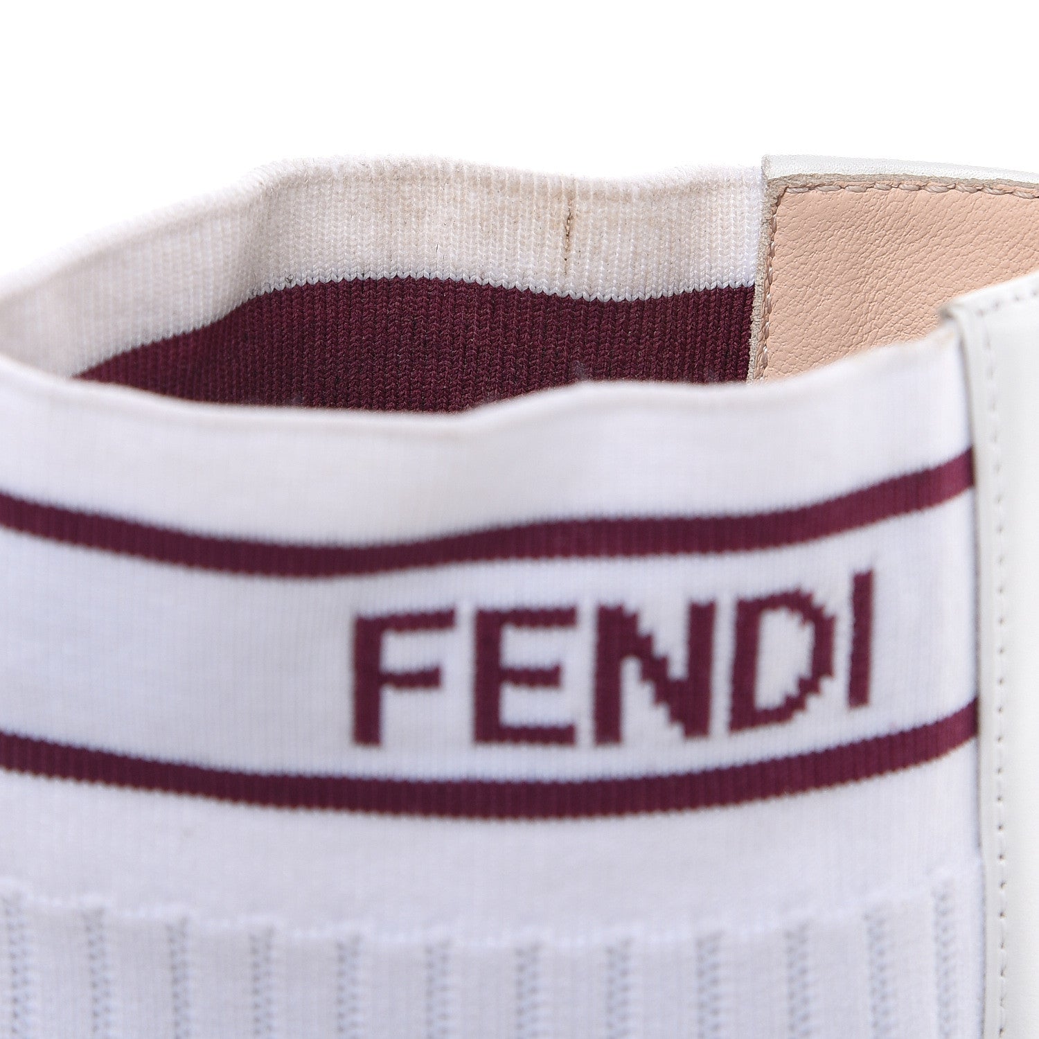 Fendi Vitellino Stretch Fabric Logo Rockoko Low Heel Sock Boots 39 White Bordeaux 8 of 11