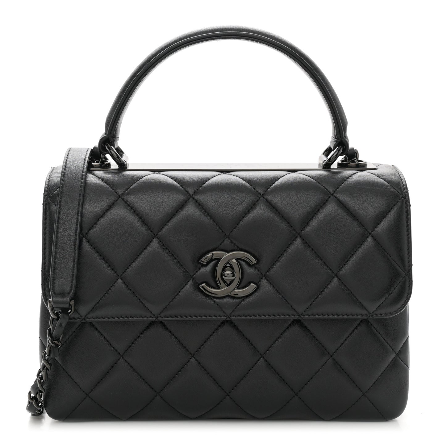 Lambskin Quilted Small Trendy CC Dual Handle Flap Bag So Black
