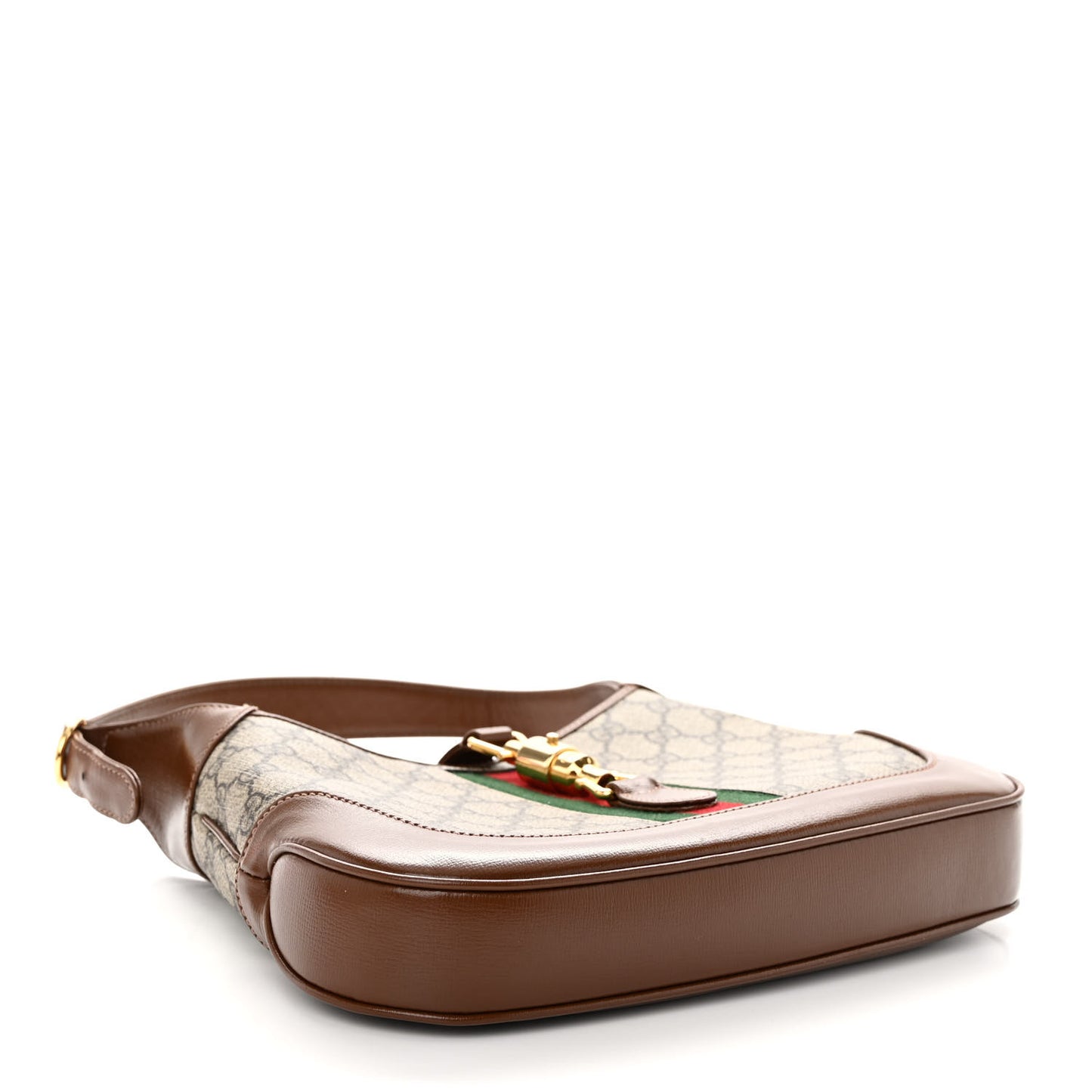 GG Supreme Monogram Azalea Calfskin Web Small Jackie 1961 Hobo Beige Ebony Brown Sugar