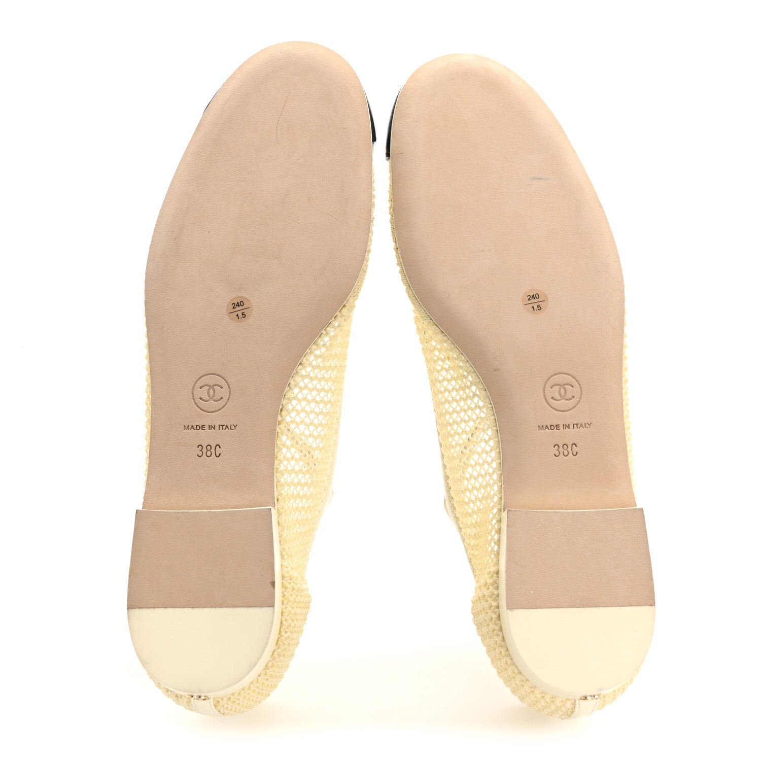 Chanel Crochet Lambskin Cap Toe Mary Jane Flats 38 Natural Beige