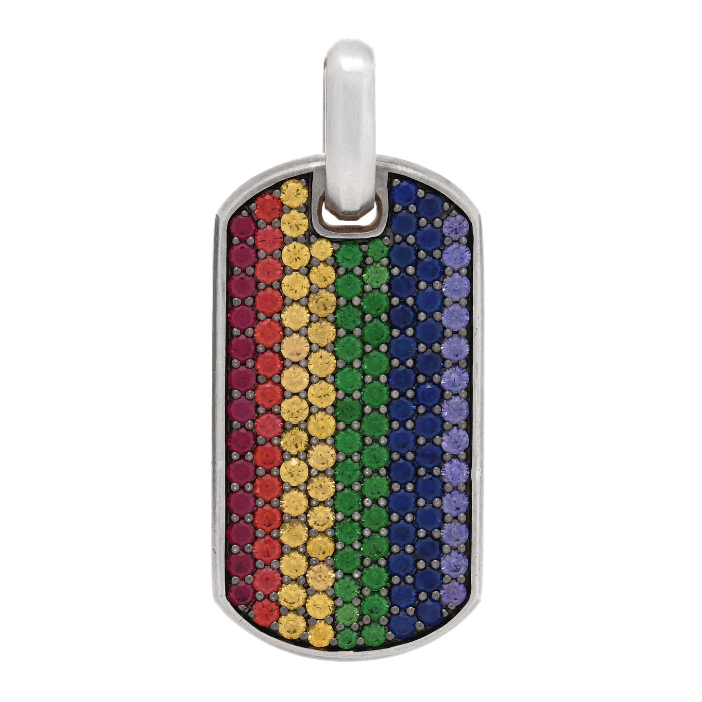 Sterling Silver Ruby Sapphire Tsavorite 35mm Chevron Tag Pendant