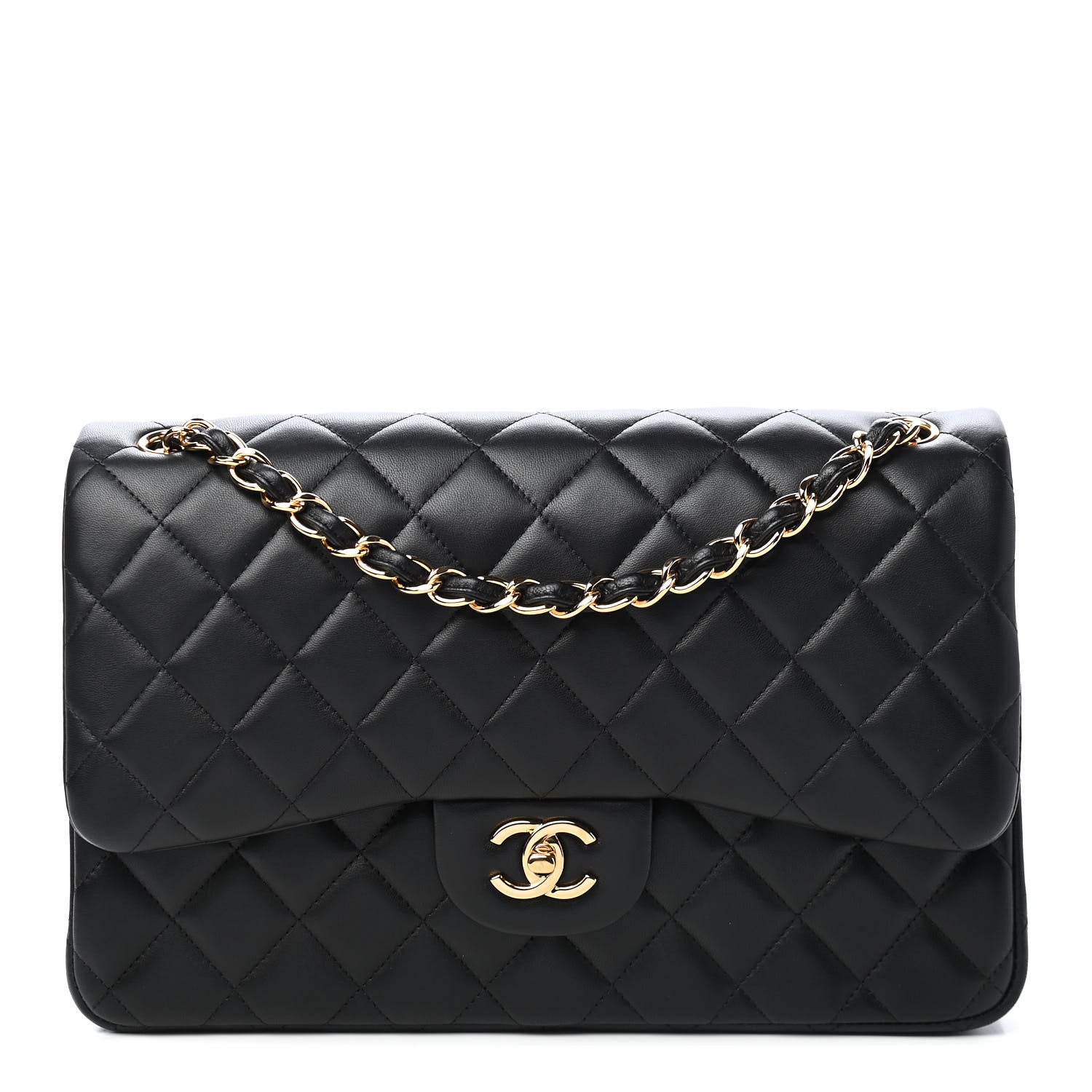 Chanel Lambskin Quilted Jumbo Double Flap Black 1 of 9