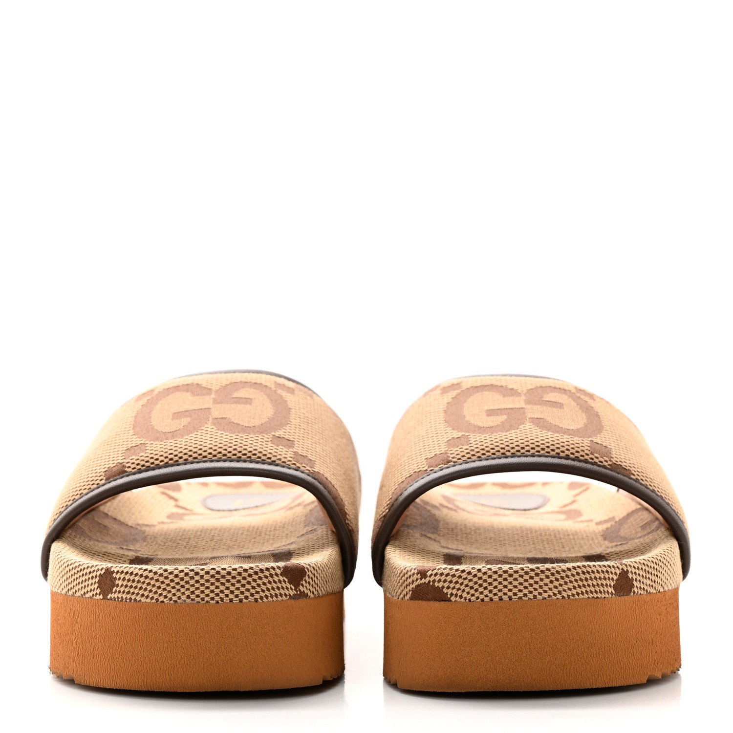Gucci Monogram Jumbo GG Nappa Samoa Platform 40mm Slide Sandals 38 Camel Ebony New Acero 2 of 14