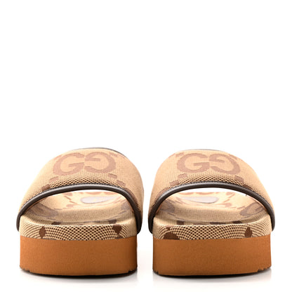 Gucci Monogram Jumbo GG Nappa Samoa Platform 40mm Slide Sandals 38 Camel Ebony New Acero 2 of 14