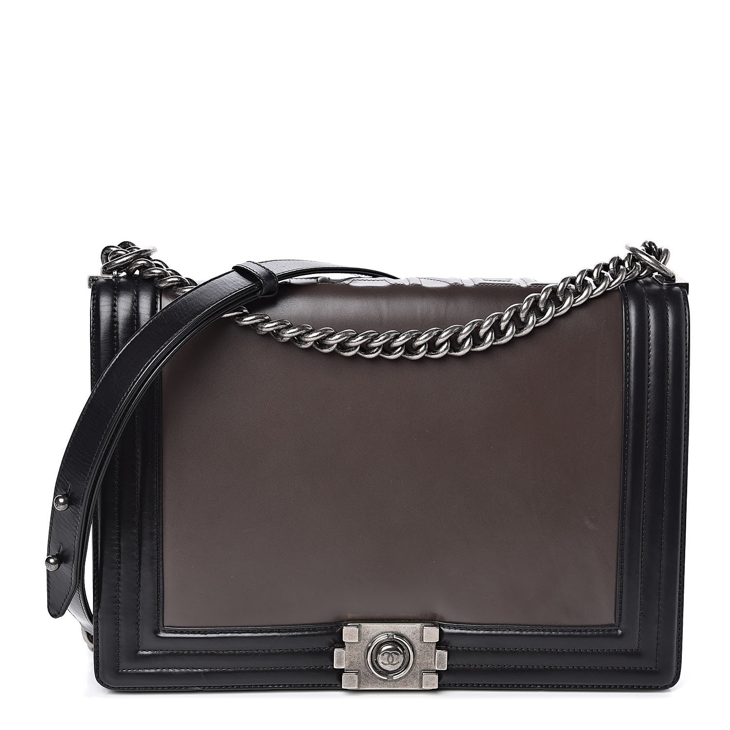 Chanel Glazed Calfskin Large Boy Flap Black Brown 1 of 11